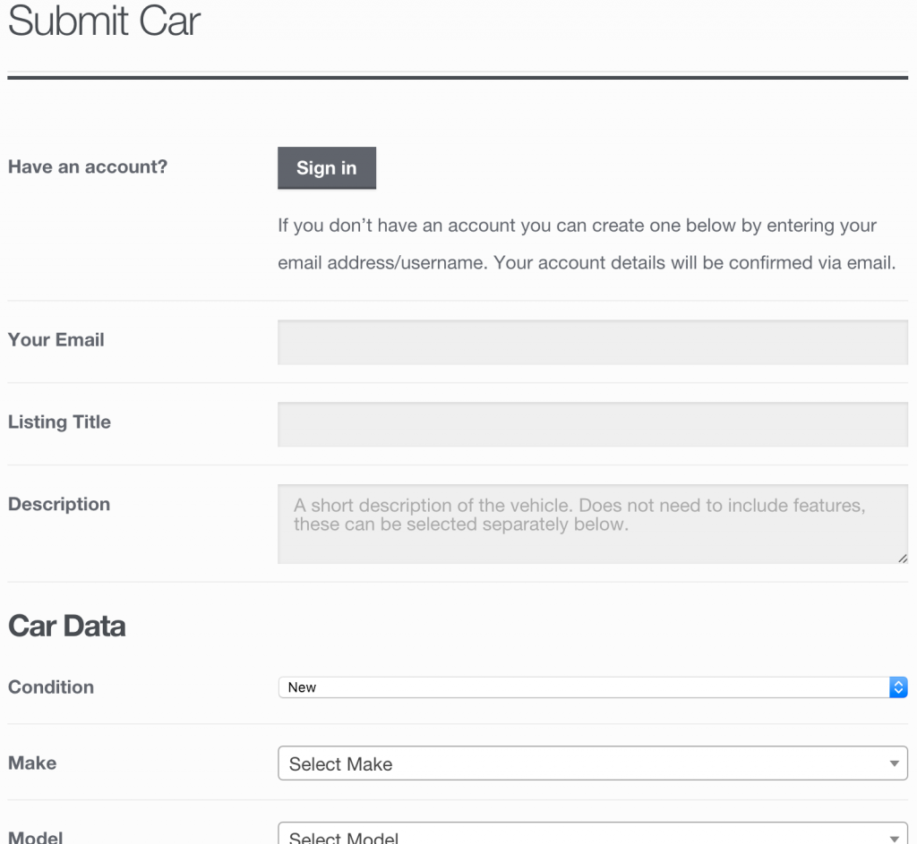 The Frontend Car Submission Form